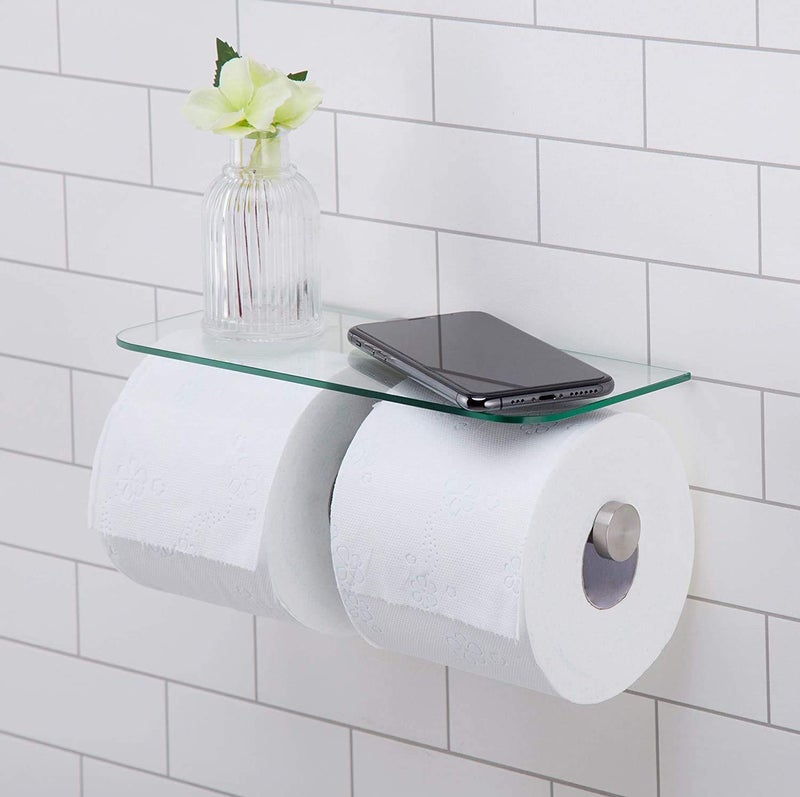 J JACKCUBE DESIGN JackCubeDesign Double Toilet Paper Holder with Glass Shelf, Wall Mount Stainless Steel Dual Tissue Dispenser Holders for Bathroom (Glass Type2) - MK428D - Image 3